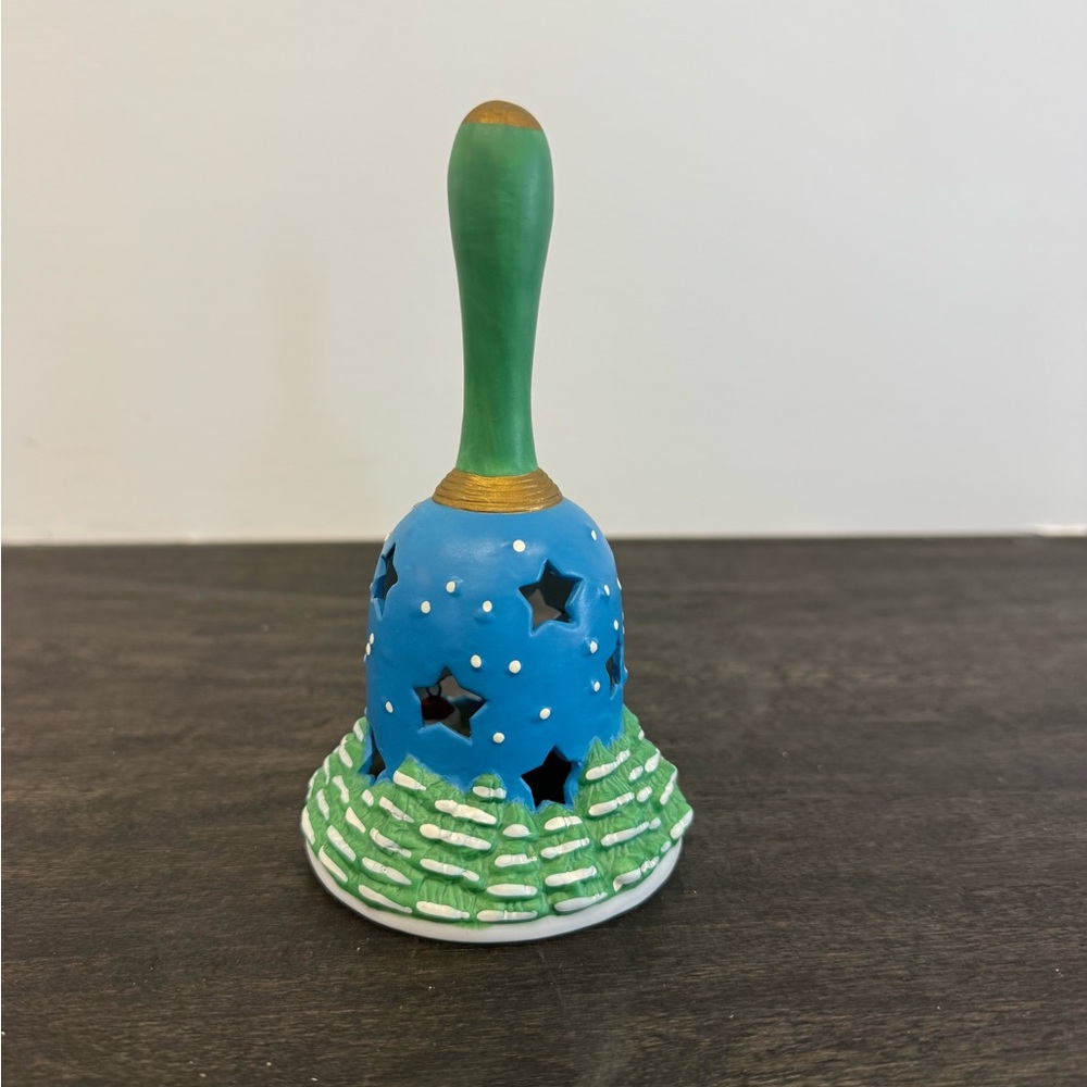 Hand Painted Decorative Christmas Bell in Blue & Green